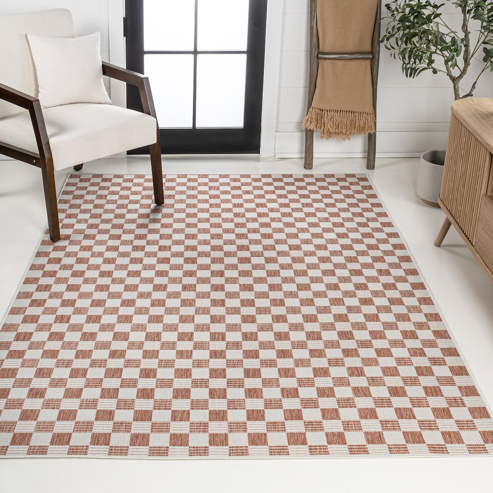 Aimee Traditional Cottage Checkerboard Indoor/Outdoor Area Rug. Picture 2