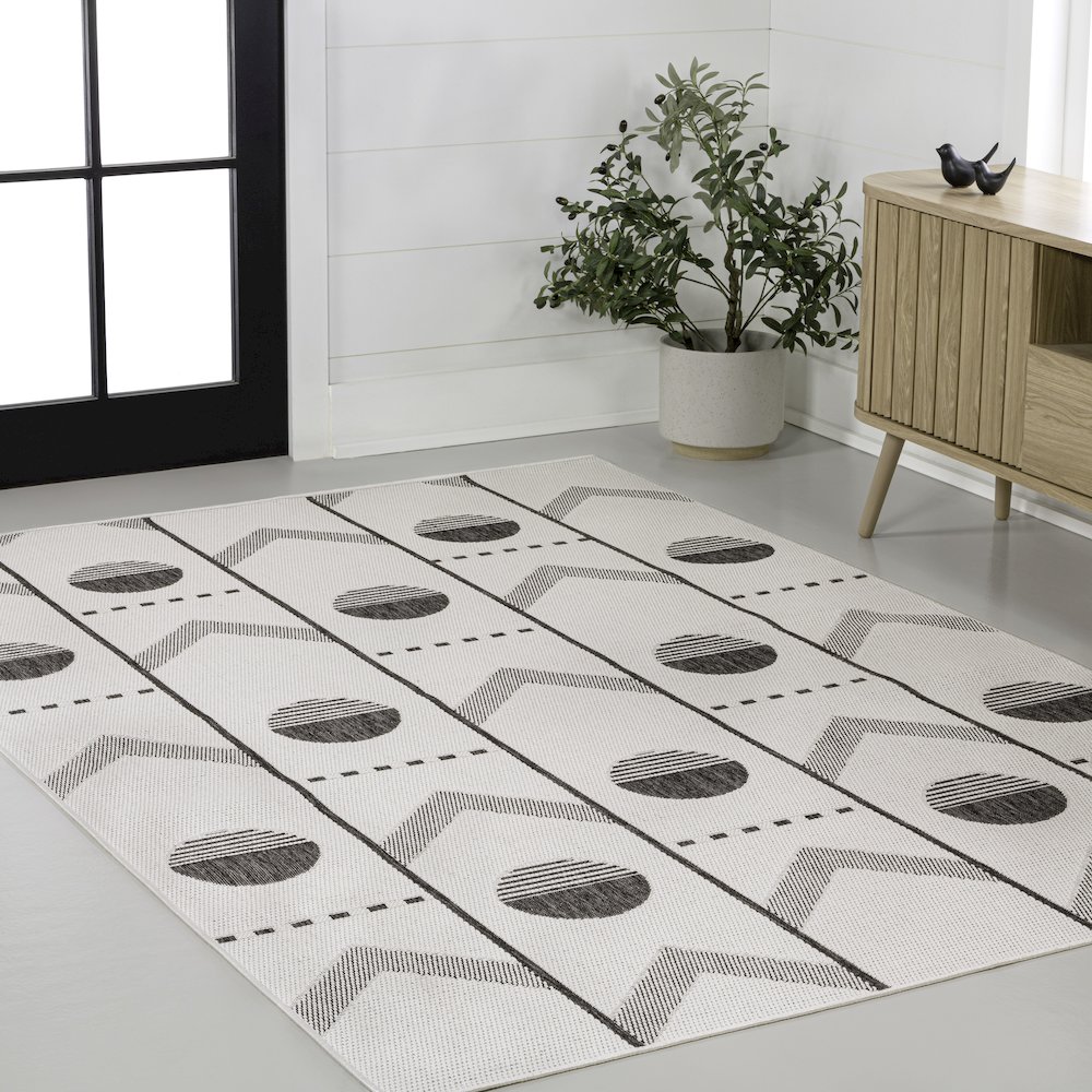 Soren Modern Geometric Cream/Black 8 ft. x 10 ft. Indoor/Outdoor Area Rug. Picture 3