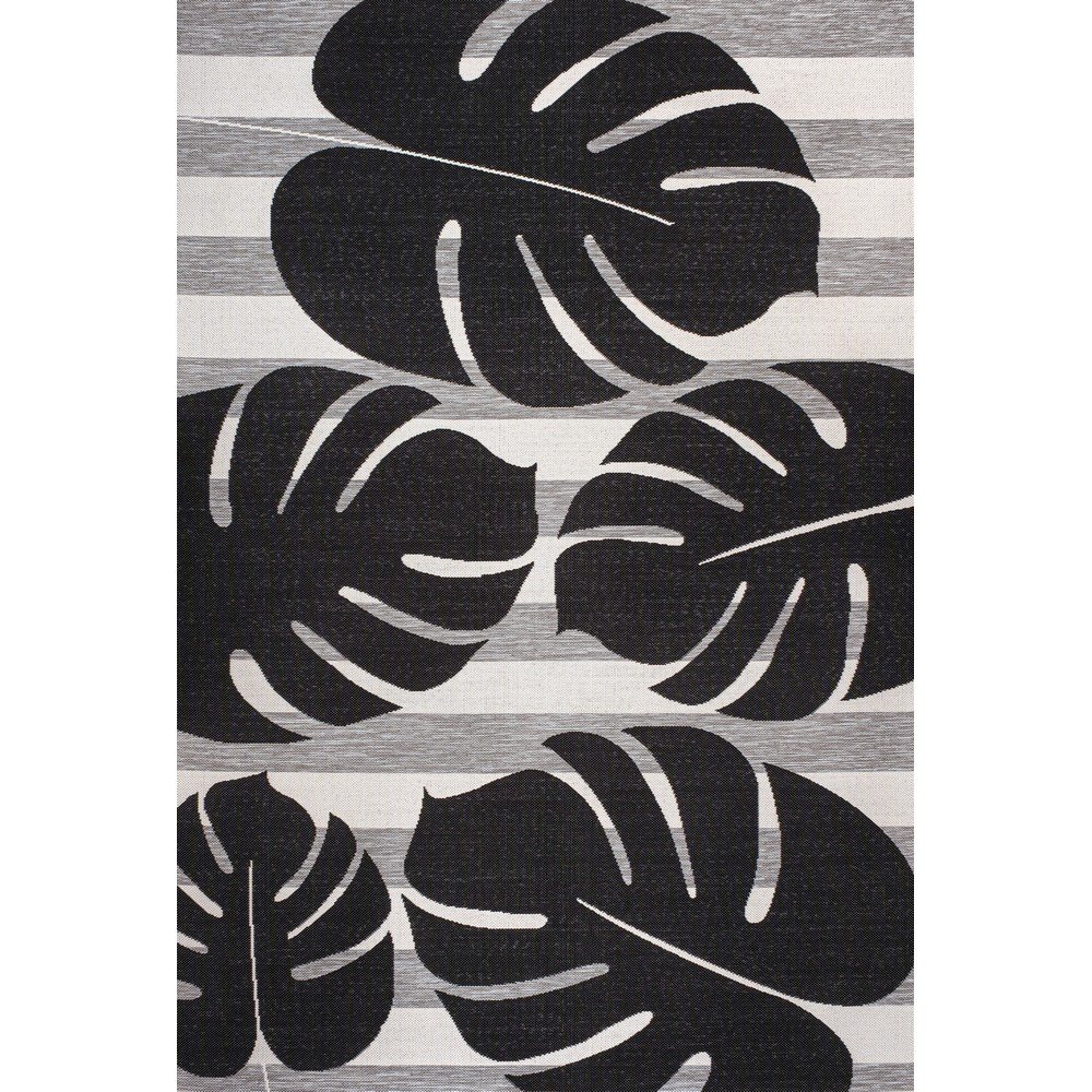 and Monstera Leaf Black/Gray 8 ft. x 10 ft. Indoor/Outdoor Area Rug. Picture 1