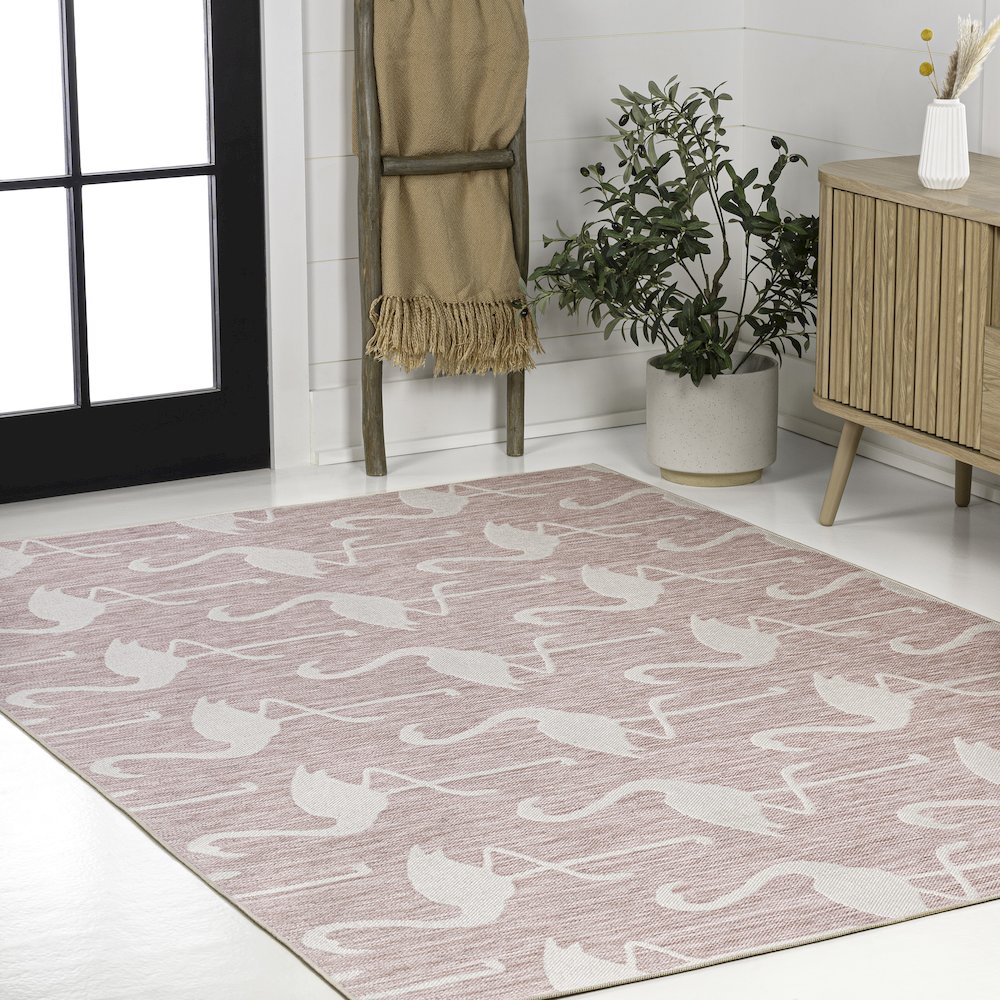 Flamingos Two-Tone Pink/Cream 8 ft. x 10 ft. Indoor/Outdoor Area Rug. Picture 3