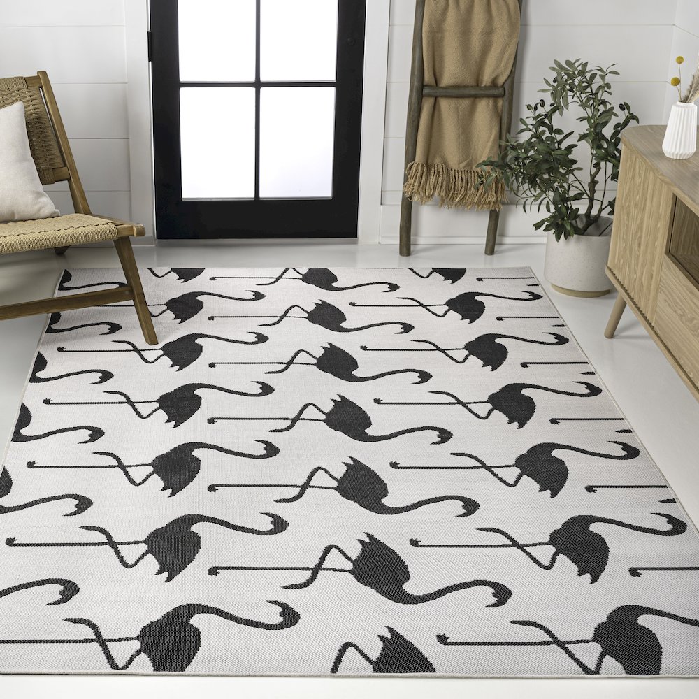 Flamingos Two-Tone White/Black 5 ft. x 8 ft. Indoor/Outdoor Area Rug. Picture 2