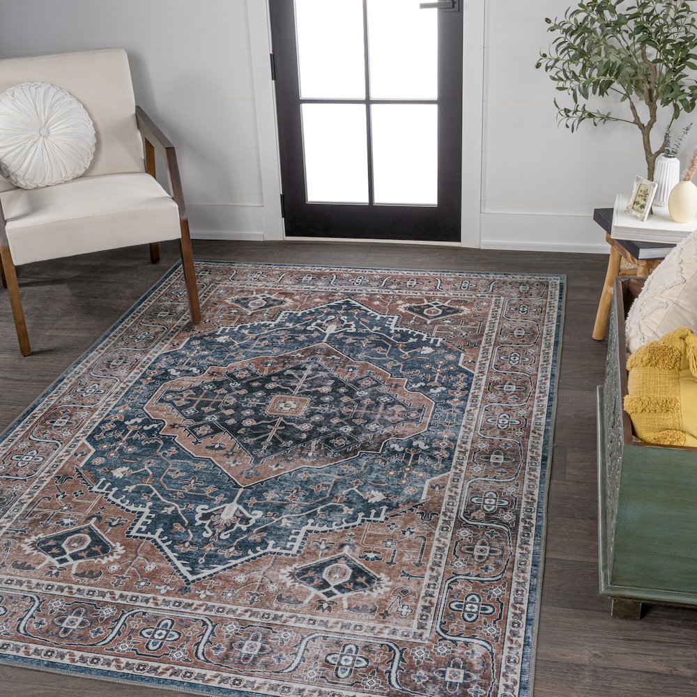 Alacati Ogee Medallion Machine-Washable Area Rug. Picture 1