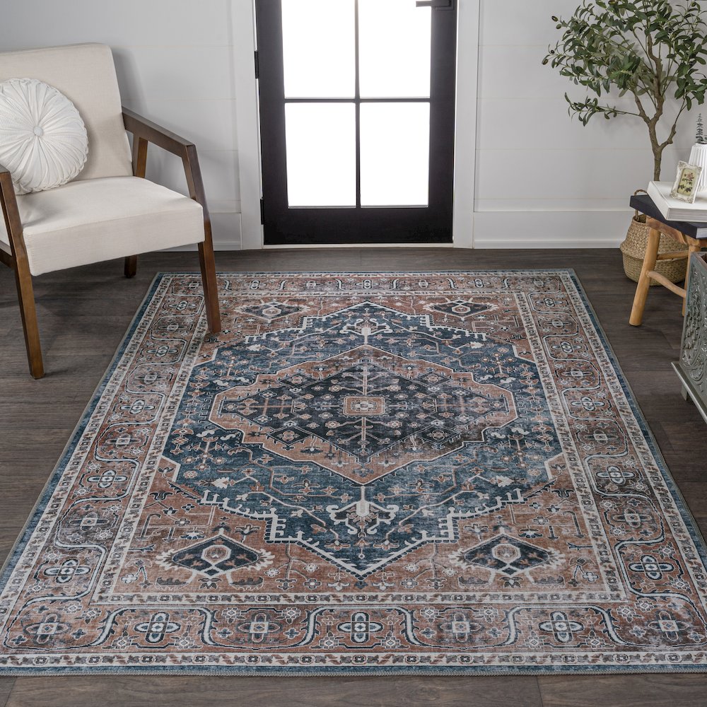 Alacati Ogee Medallion Machine-Washable Area Rug. Picture 2