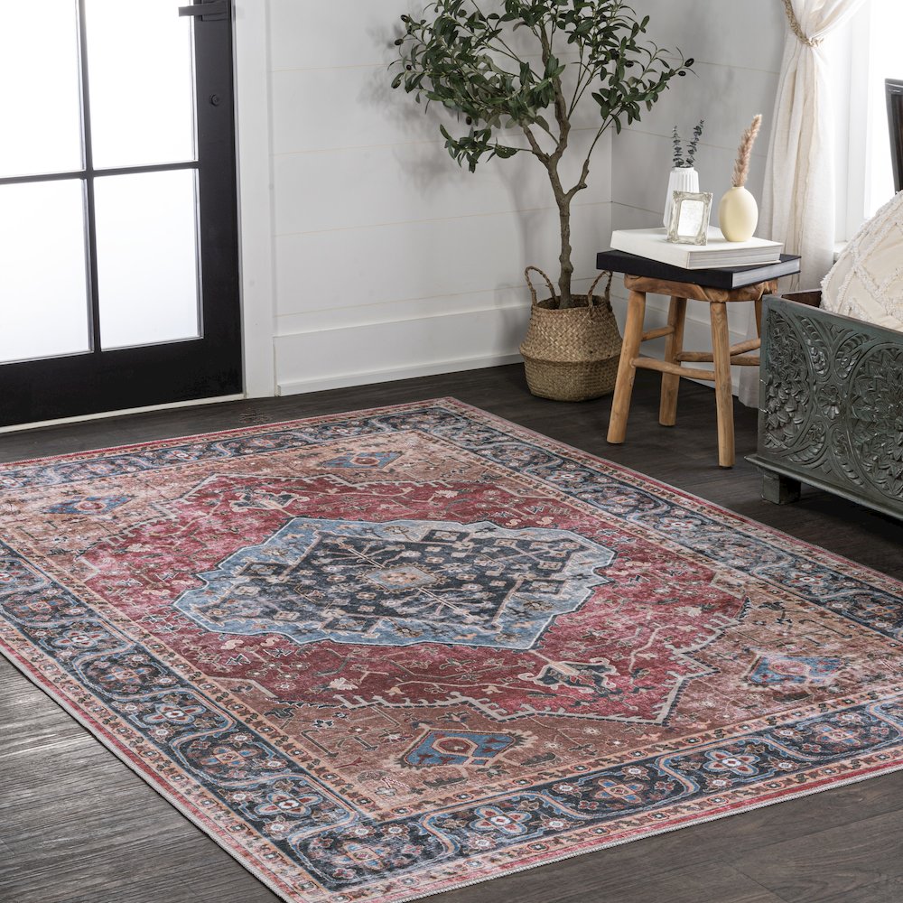 Alacati Ogee Medallion Machine-Washable Area Rug. Picture 4