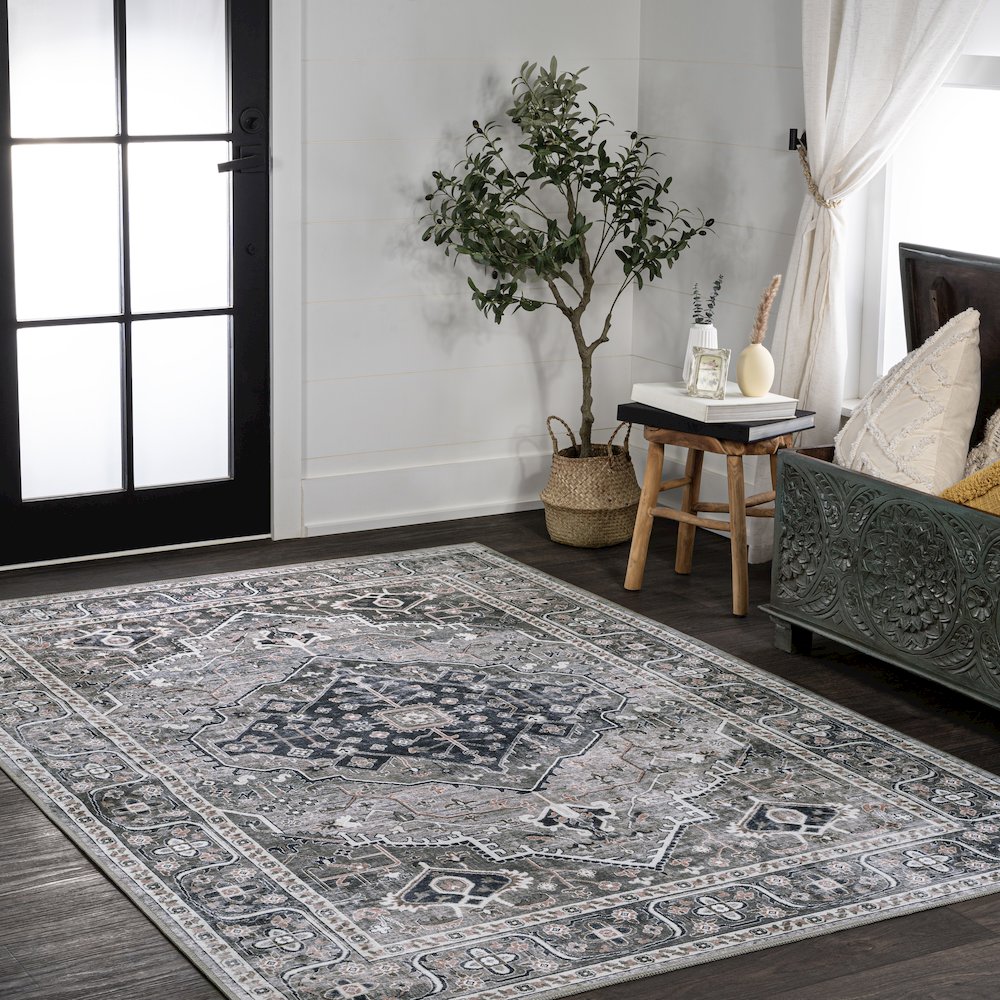 Alacati Ogee Medallion Machine-Washable Area Rug. Picture 4