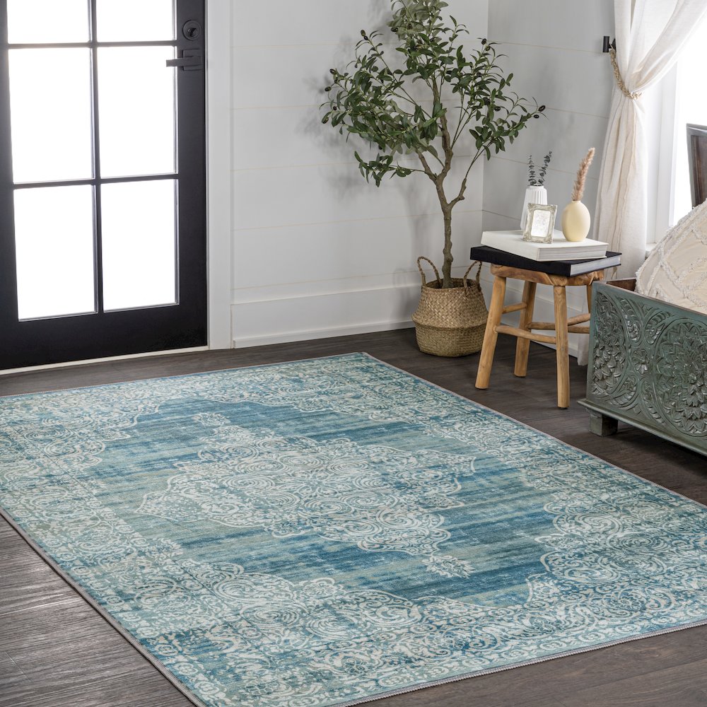 Regis Bohemian Medallion Machine-Washable Area Rug. Picture 4