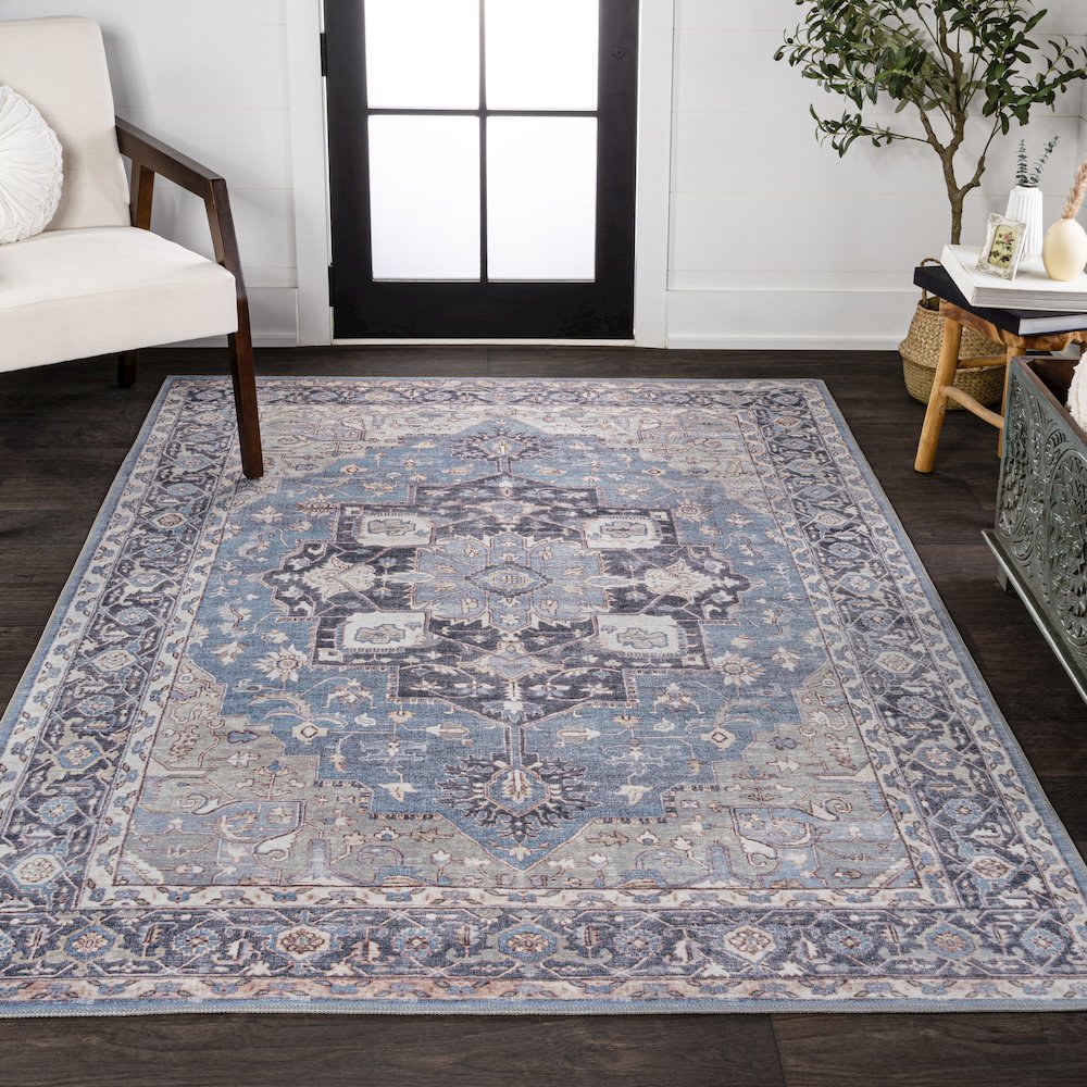 Maris Ornate Medallion Machine-Washable Area Rug. Picture 2