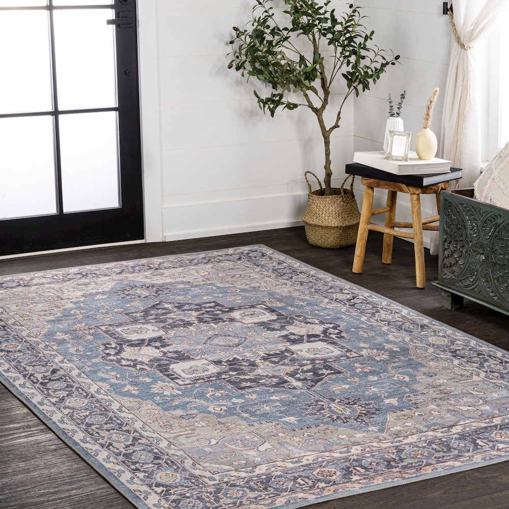 Maris Ornate Medallion Machine-Washable Area Rug. Picture 4