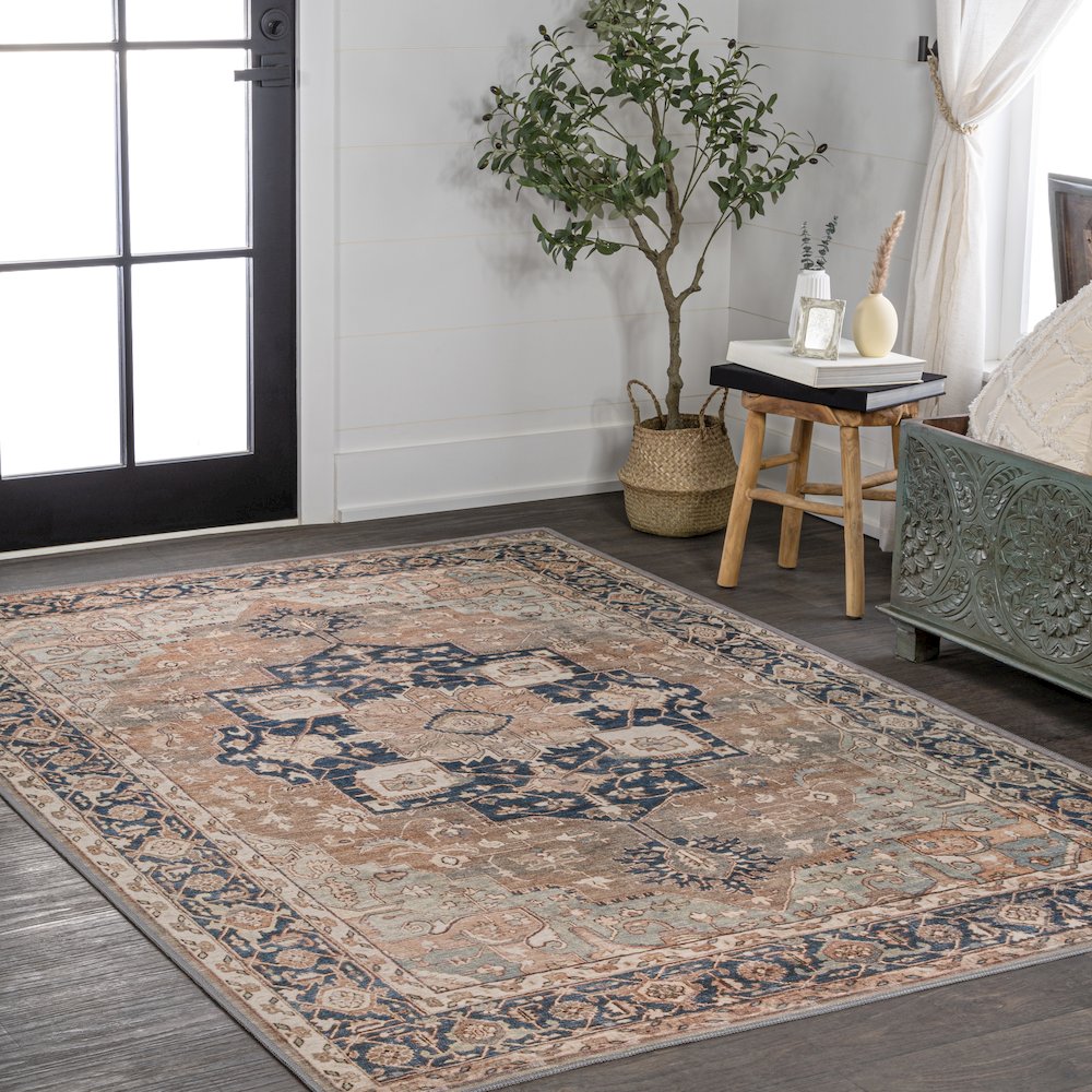 Maris Ornate Medallion Machine-Washable Area Rug. Picture 4