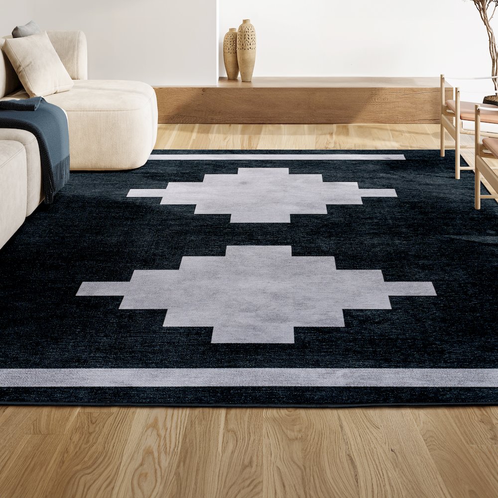 Adriel Geometric Medallion Machine-Washable Area Rug. Picture 6