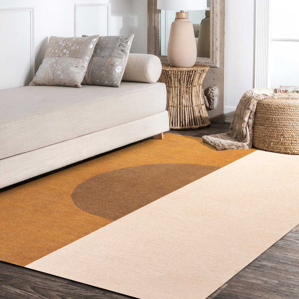 Demie Minimalist Graphic Circle Machine Washable Area Rug. Picture 11
