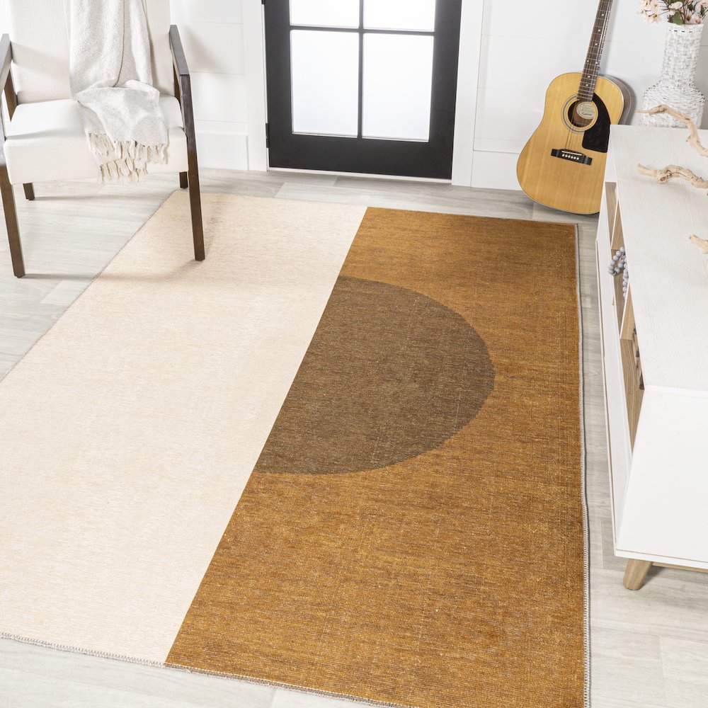 Demie Minimalist Graphic Circle Machine Washable Area Rug. Picture 2