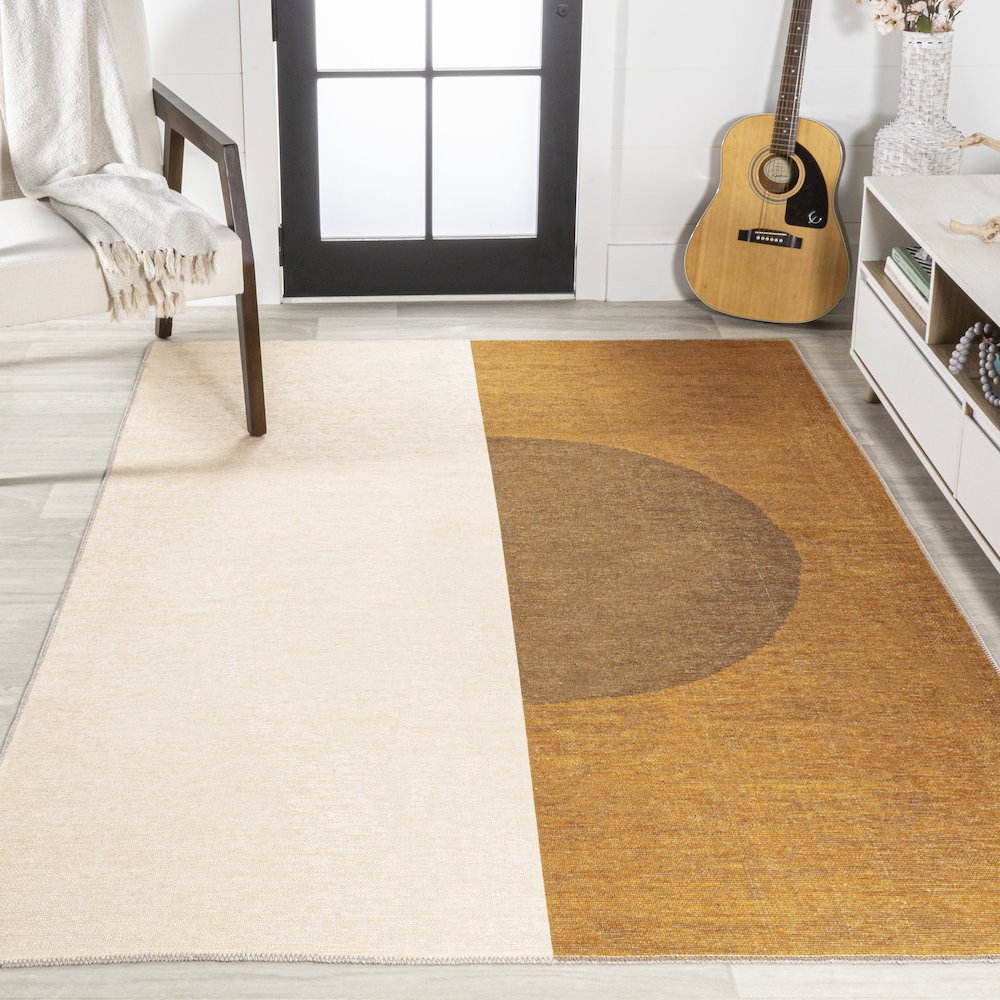 Demie Minimalist Graphic Circle Machine Washable Area Rug. Picture 4