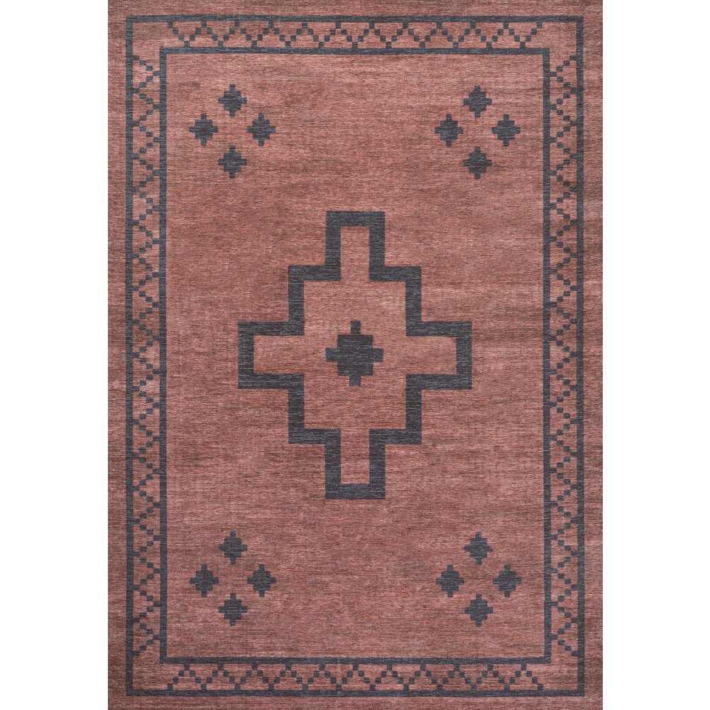 Korsa Geometric Medallion Machine Washable Area Rug. Picture 1