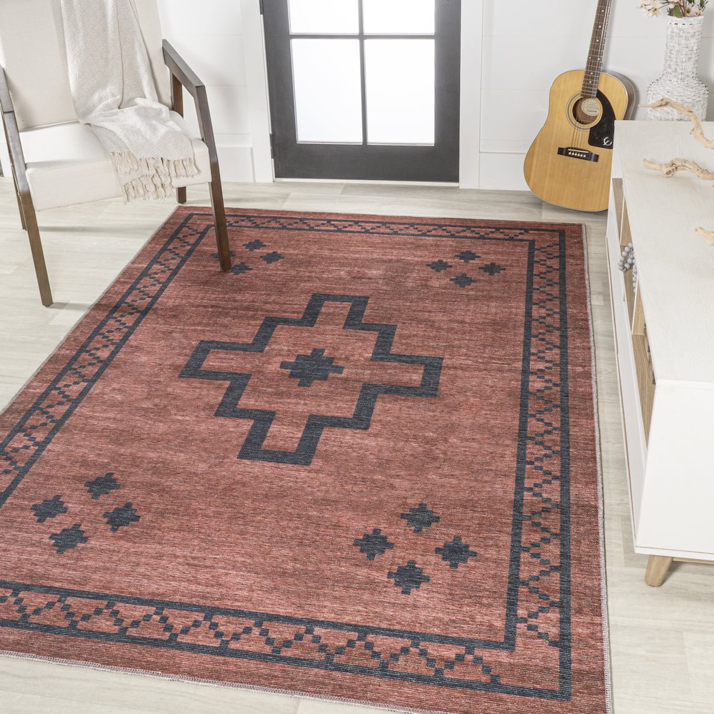 Korsa Geometric Medallion Machine Washable Area Rug. Picture 2