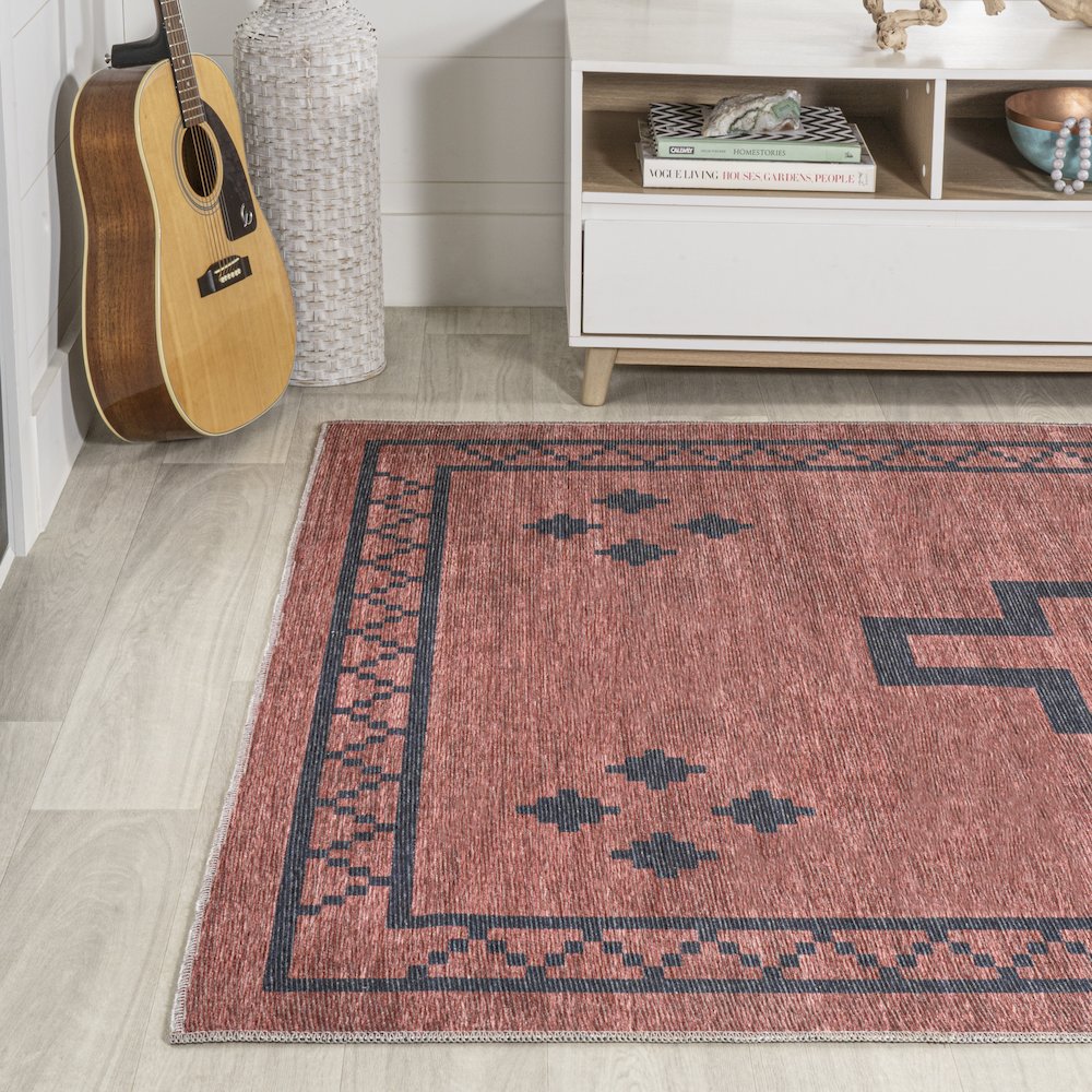 Korsa Geometric Medallion Machine Washable Area Rug. Picture 3