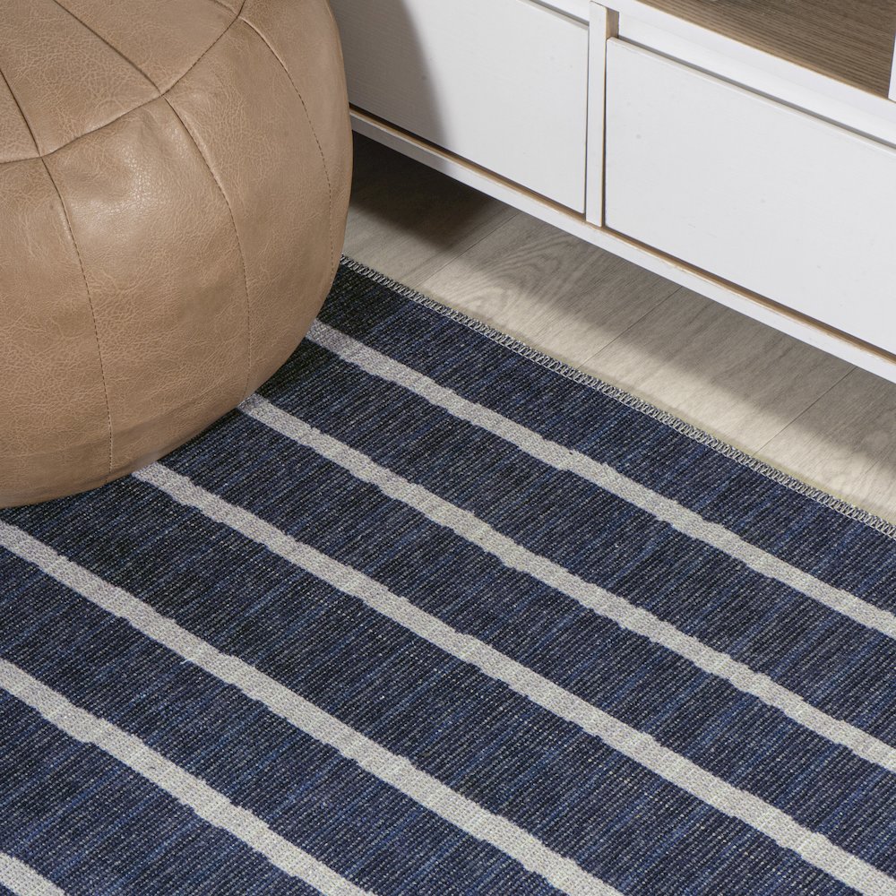 Rand Distressed Ticking Stripe Machine Washable Area Rug. Picture 7