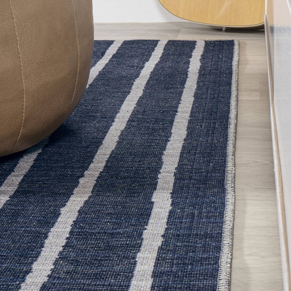 Rand Distressed Ticking Stripe Machine Washable Area Rug. Picture 8