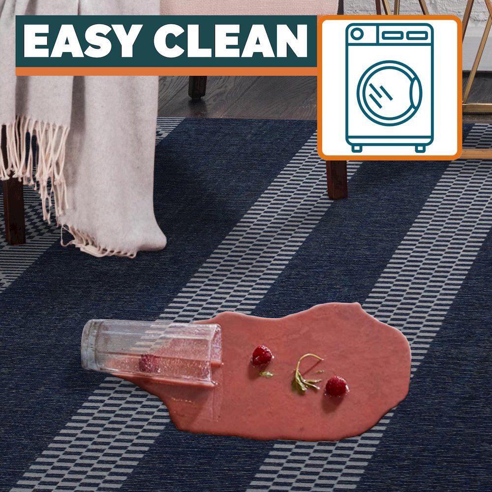 Nautisk Trellis Stripe Machine Washable Area Rug. Picture 13