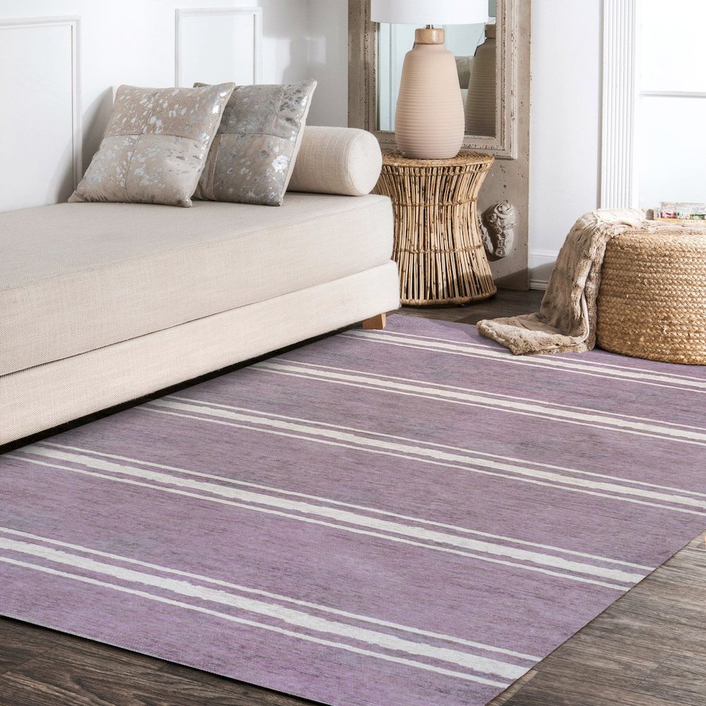 Bande Distressed Ticking Stripe Machine Washable Area Rug. Picture 11