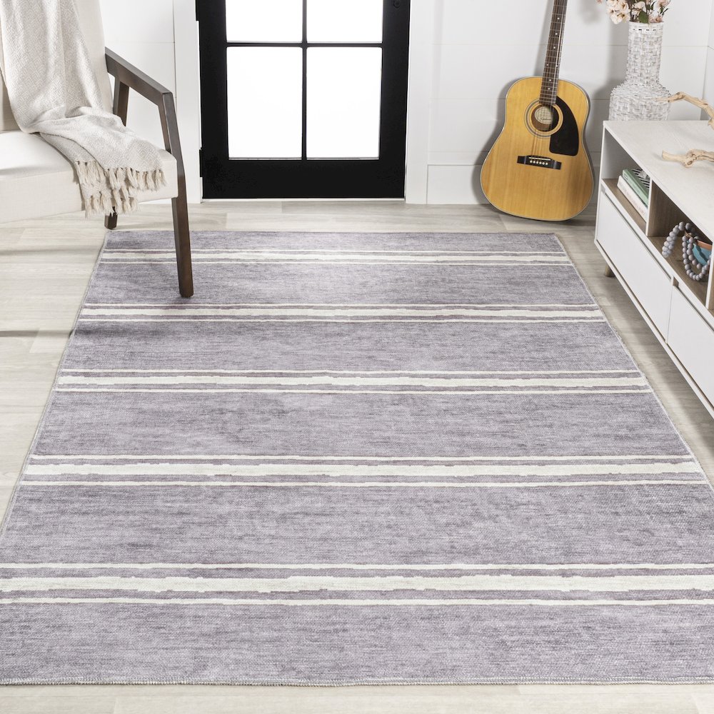 Bande Distressed Ticking Stripe Machine Washable Area Rug. Picture 4