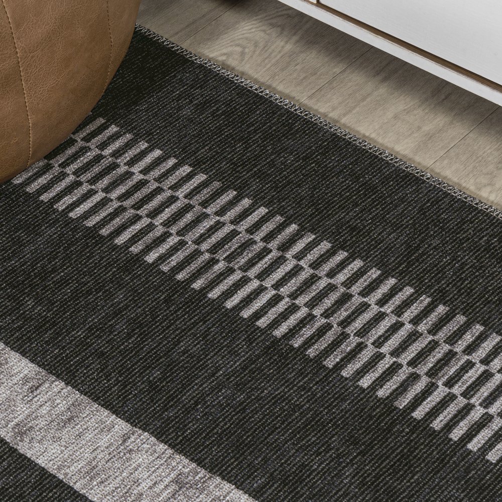 Vichy Geometric Striped Machine Washable Area Rug. Picture 7