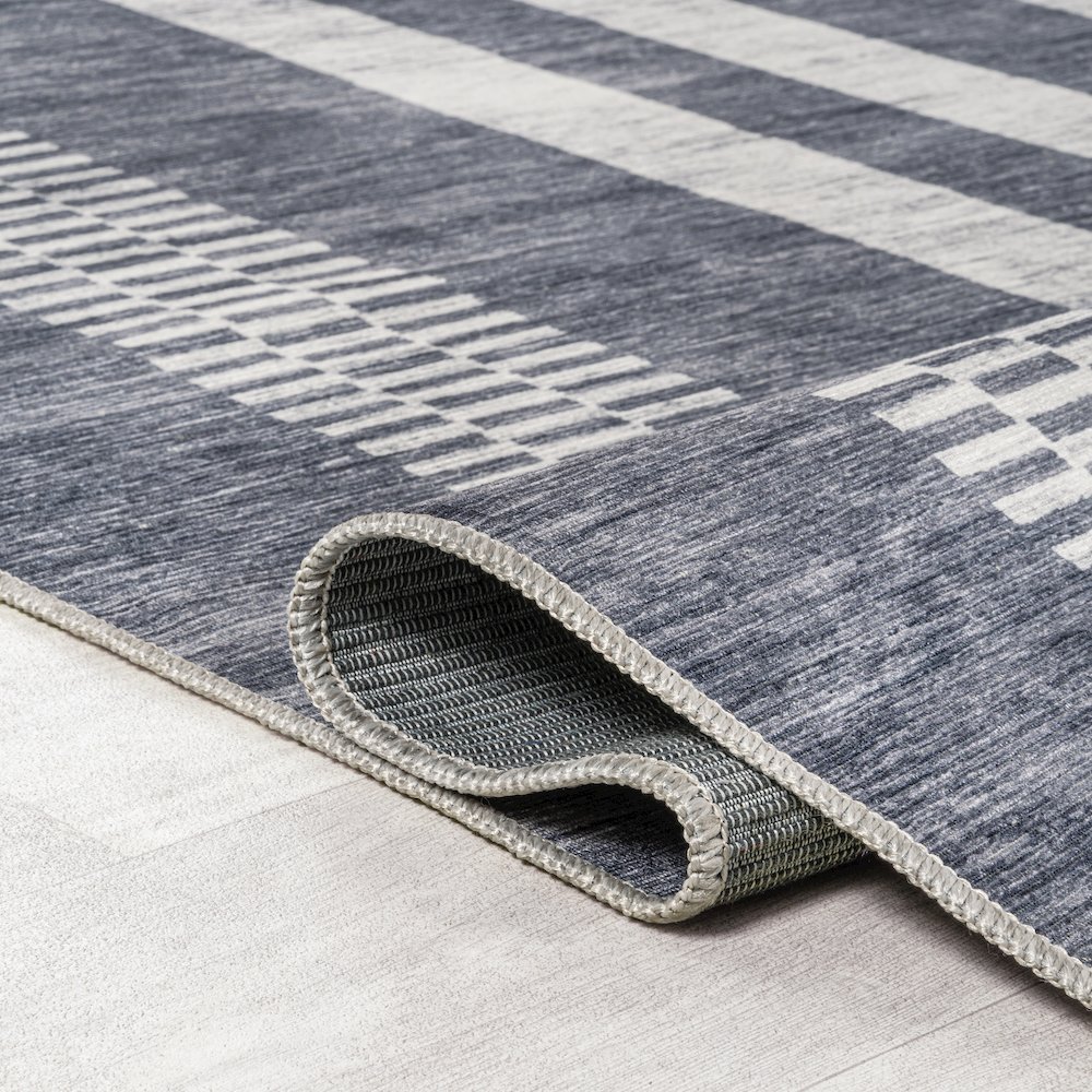 Vichy Geometric Striped Machine-Washable Area Rug. Picture 7