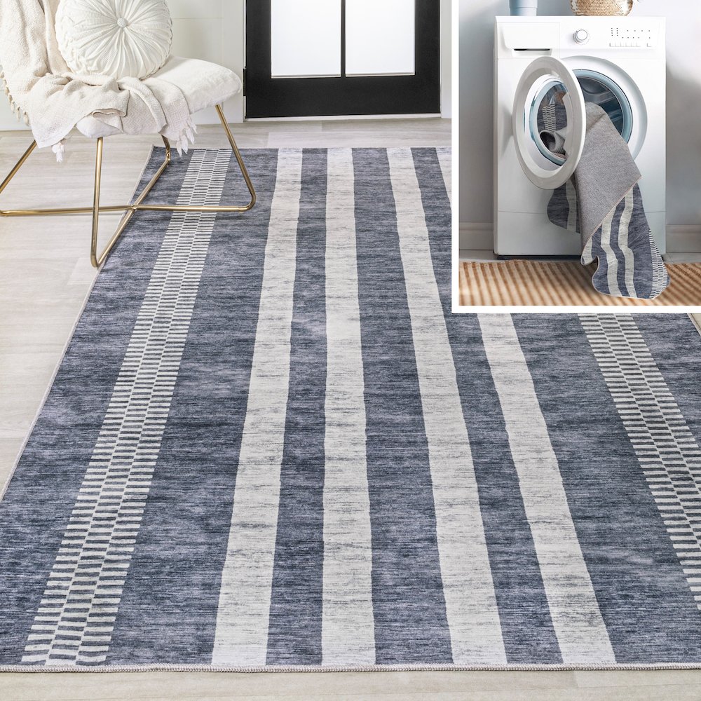 Vichy Geometric Striped Machine-Washable Area Rug. Picture 8