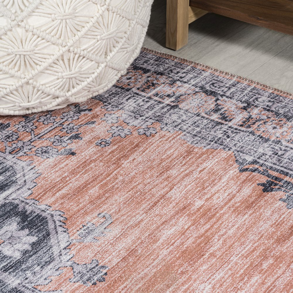 Wincer Chenille Cottage Medallion Machine-Washable Area Rug. Picture 5