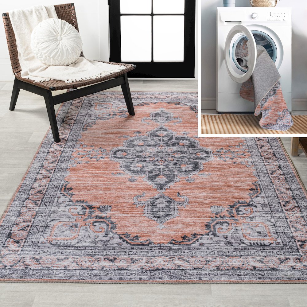 Wincer Chenille Cottage Medallion Machine-Washable Area Rug. Picture 8