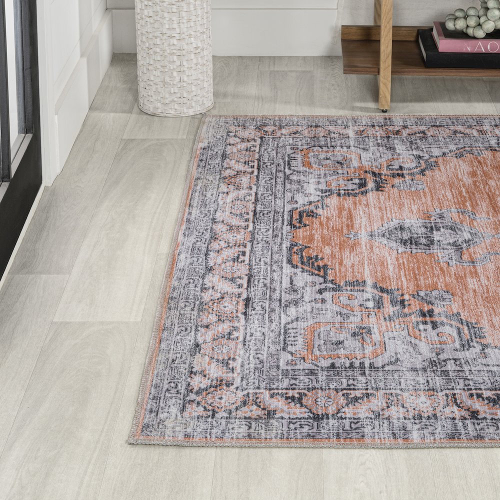 Wincer Chenille Cottage Medallion Machine-Washable Area Rug. Picture 1