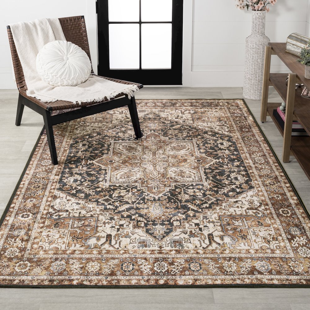 Chapell Chenille Mid-Century Medallion Machine-Washable Area Rug. Picture 2
