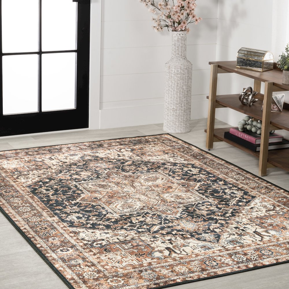 Chapell Chenille Mid-Century Medallion Machine-Washable Area Rug. Picture 3