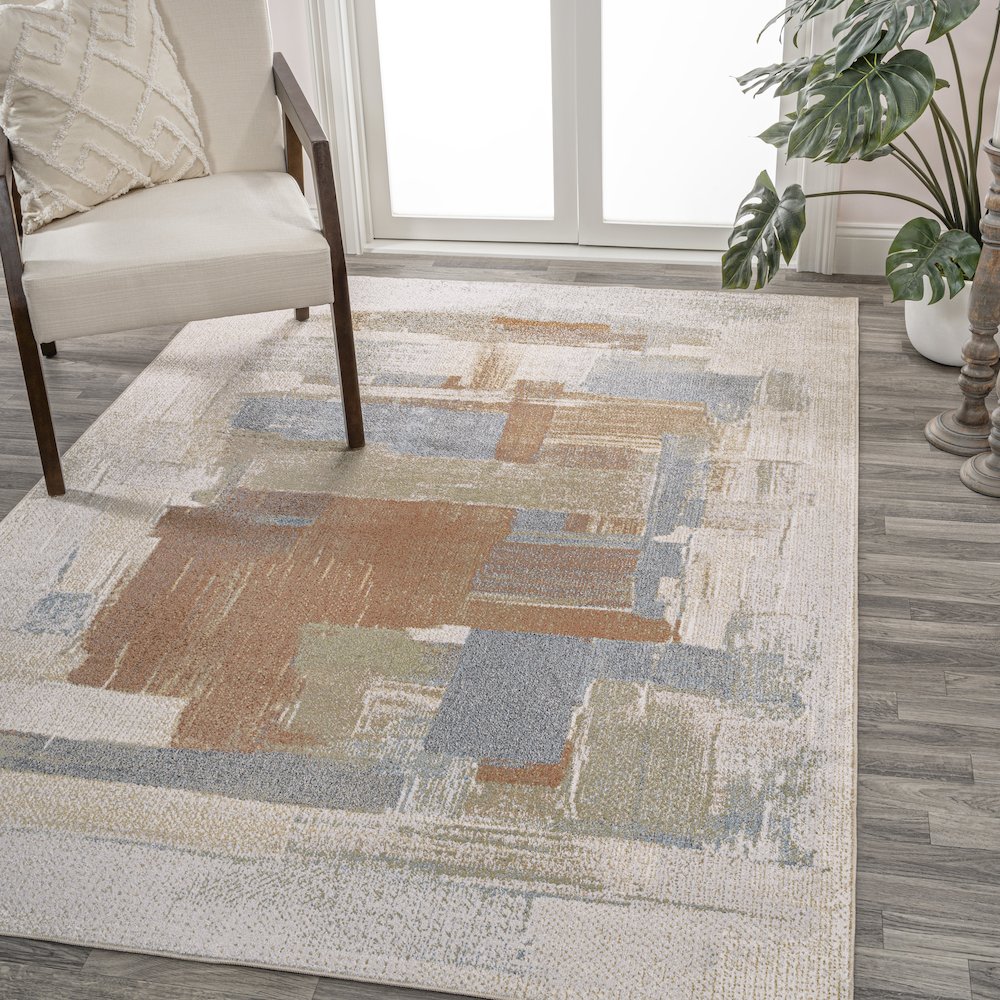 Weaver Abstract Coastal Watercolor Machine-Washable Area Rug. Picture 1