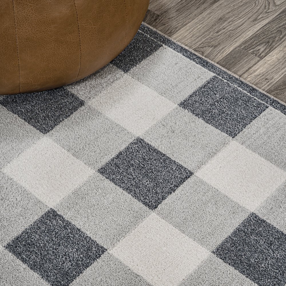 Gingham Gradient Plaid Cottage Machine-Washable Area Rug. Picture 5