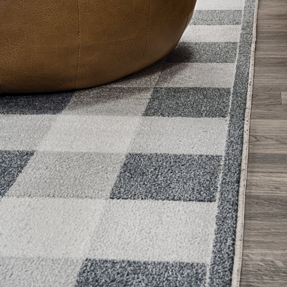 Gingham Gradient Plaid Cottage Machine-Washable Area Rug. Picture 6