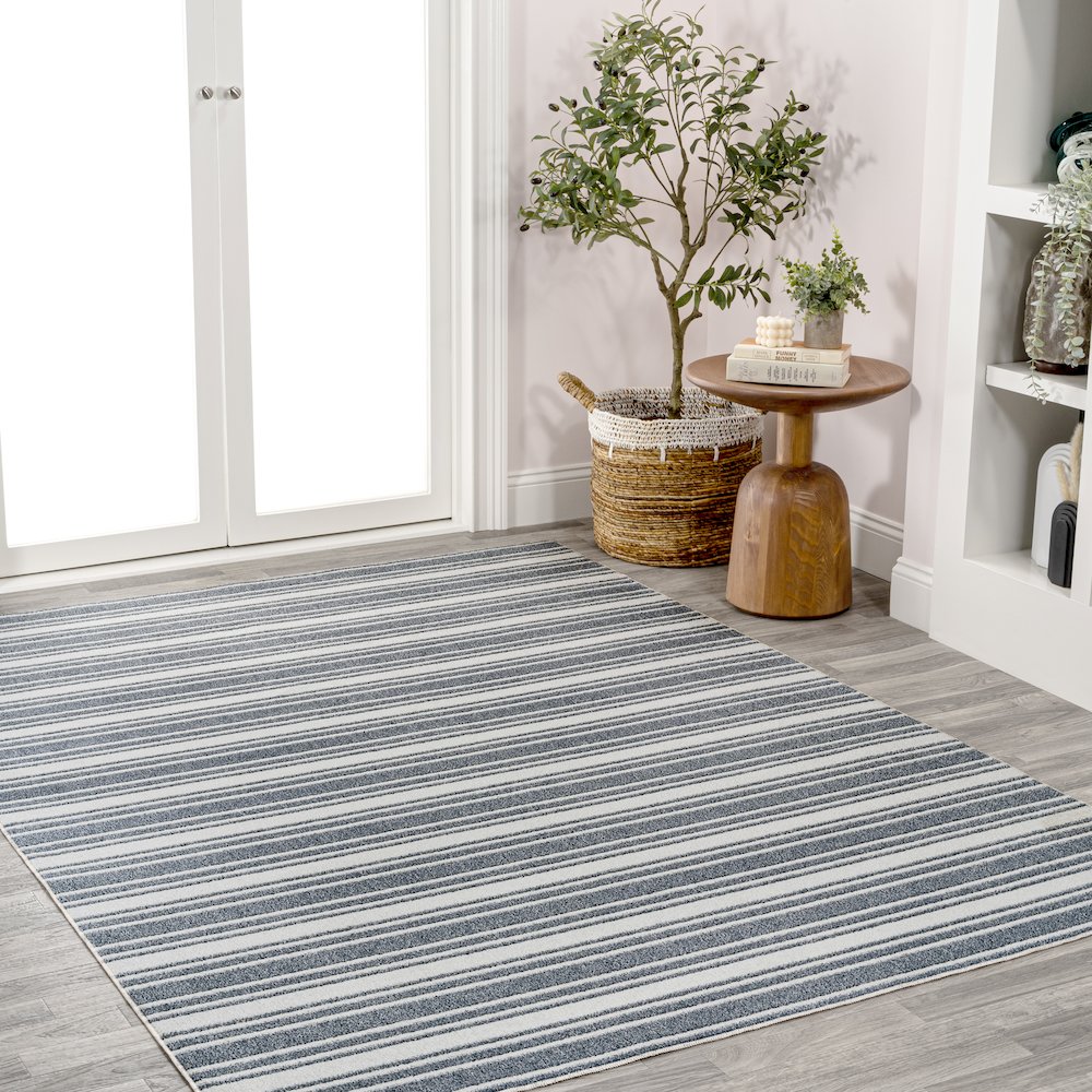Fawning Two-Tone Striped Classic Low-Pile Machine-Washable Area Rug. Picture 4