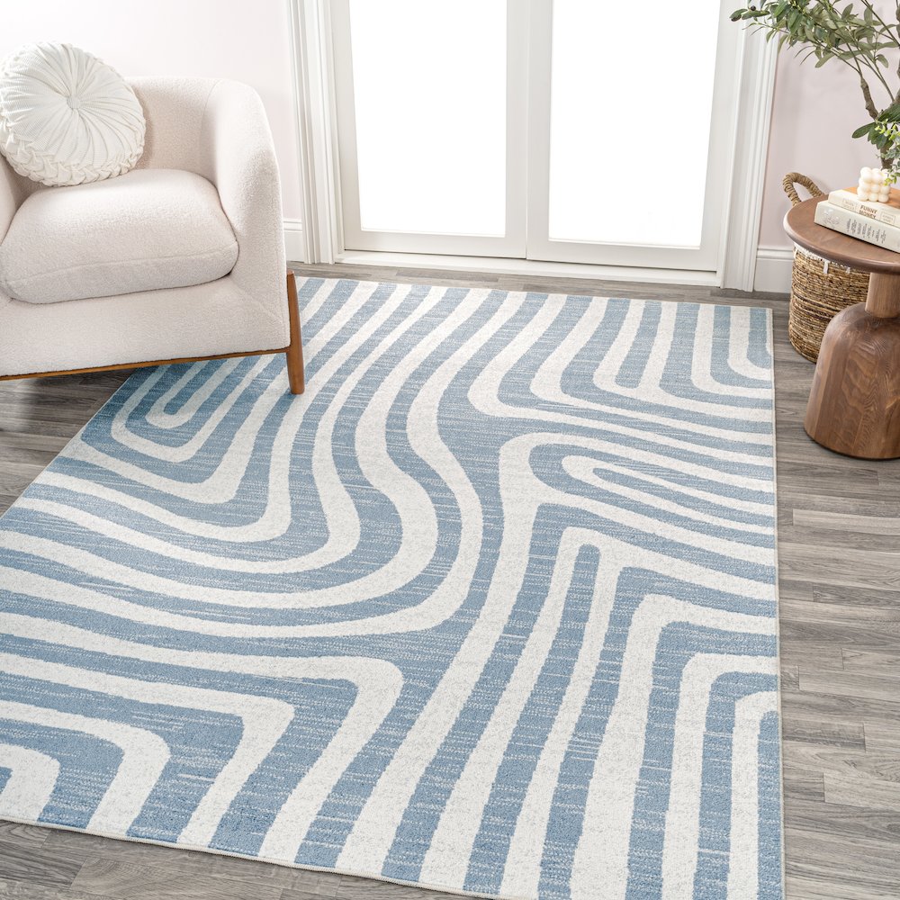 Maze Abstract Two-Tone Low-Pile Machine-Washable Area Rug. Picture 1