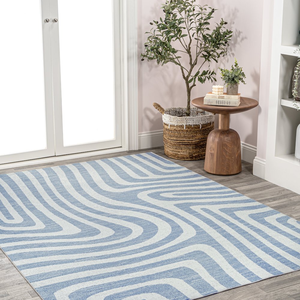 Maze Abstract Two-Tone Low-Pile Machine-Washable Area Rug. Picture 4