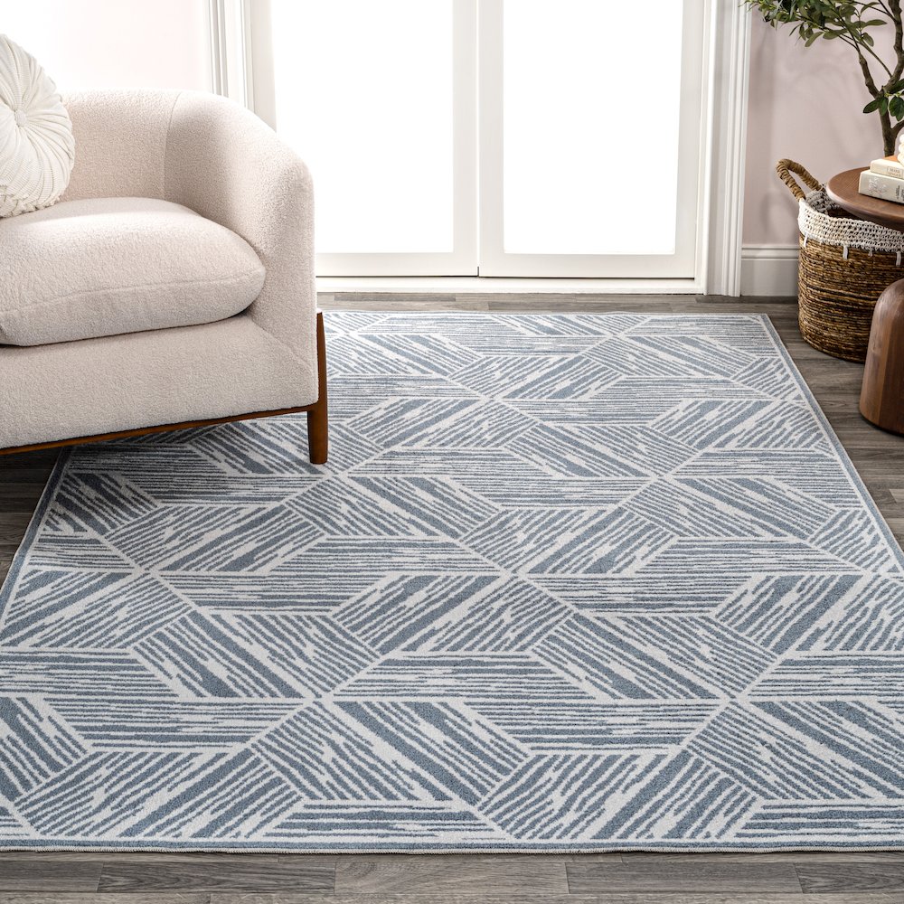 Vector Modern Coastal Geometric Machine-Washable Area Rug. Picture 2