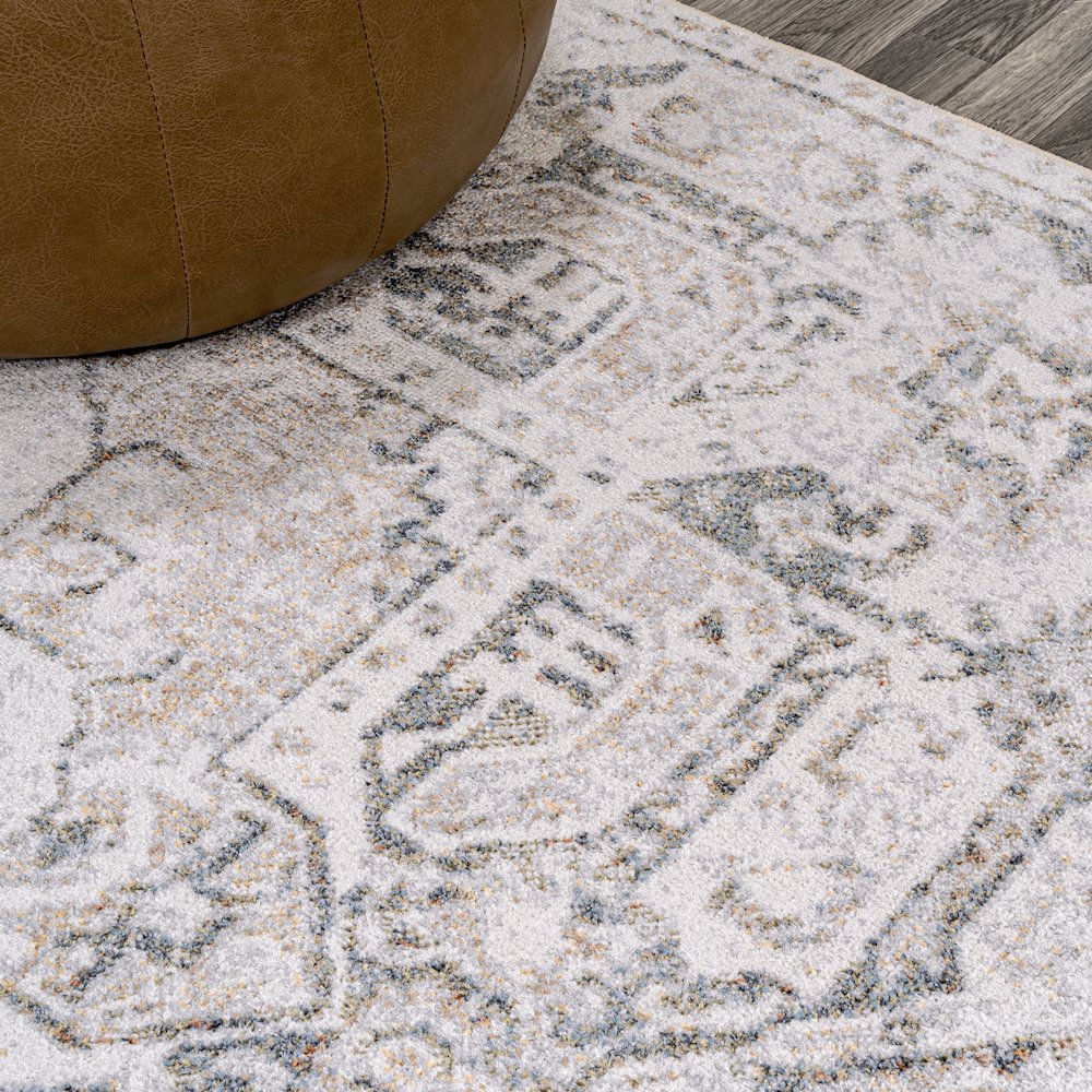 Edith Distressed Medallion Low-Pile Machine-Washable Area Rug. Picture 5