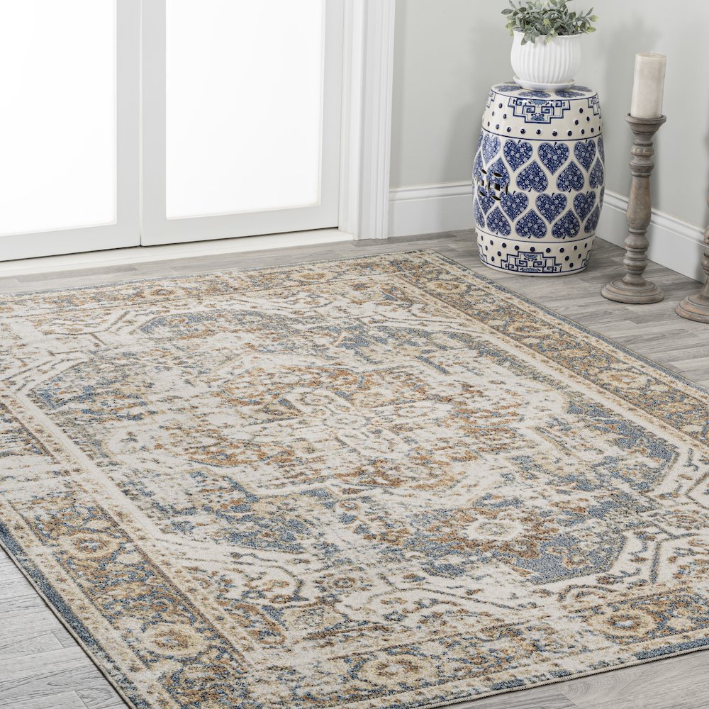 Edith Distressed Medallion Low-Pile Machine-Washable Area Rug. Picture 4