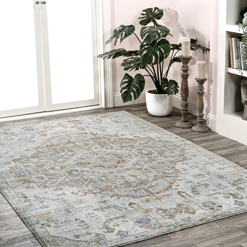 Shaemus Bohemian Medallion Low-Pile Machine-Washable Area Rug. Picture 4