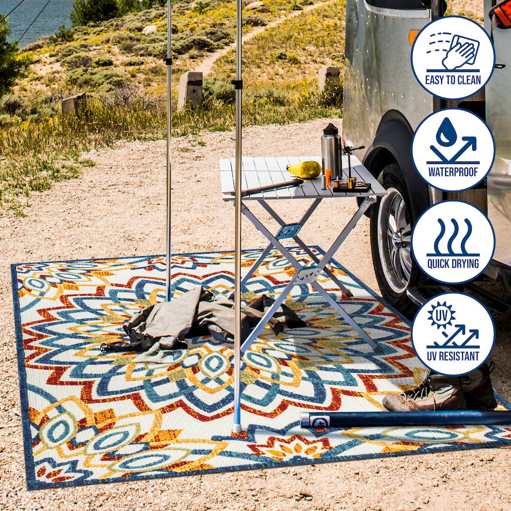 Flora Abstract Bold Mandala High-Low Indoor/Outdoor Area Rug. Picture 15