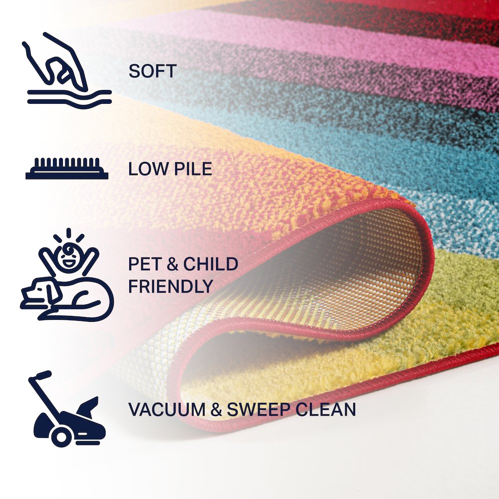 Retro Rainbow Contemporary Stripe Area Rug. Picture 6