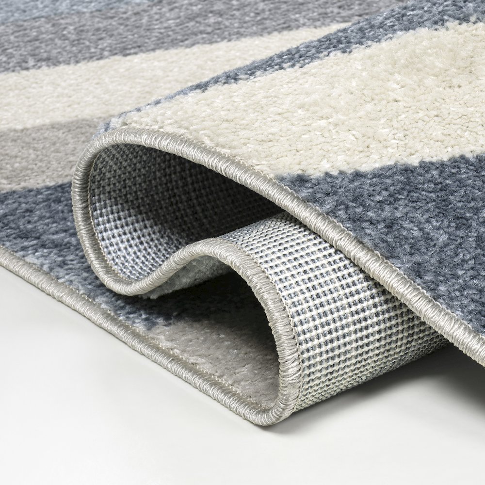 Retro Rainbow Contemporary Stripe Blue/Cream/Gray 8 ft. x 10 ft. Area Rug. Picture 5