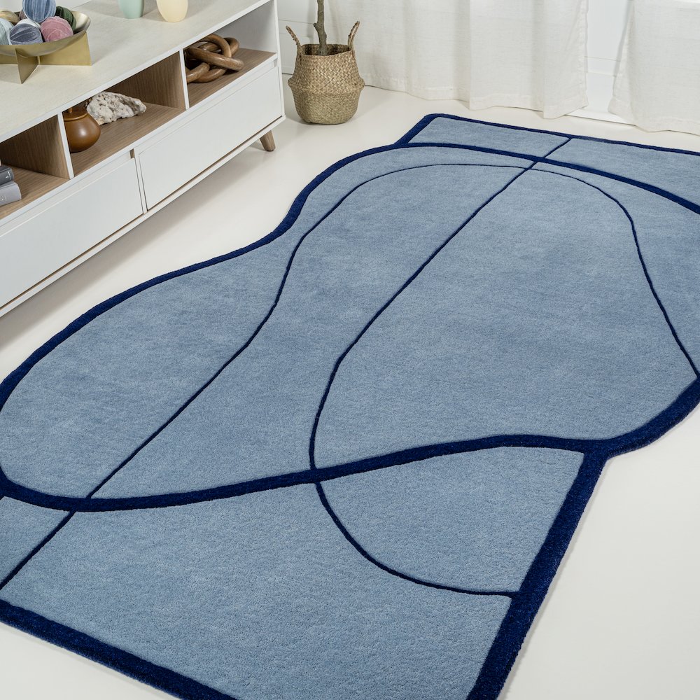 Whimsical Modern Border Geometric Handwoven Wool Area Rug. Picture 3