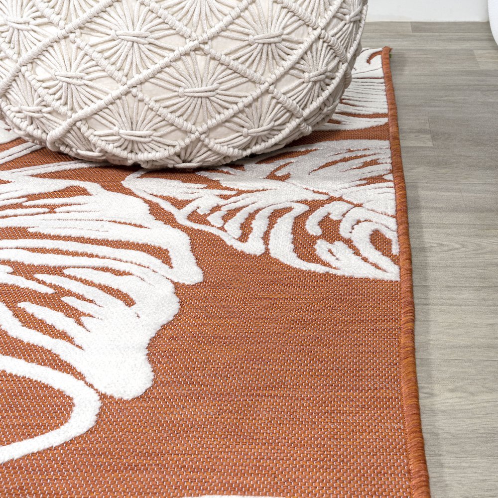 Tobago High-Low Two Tone Monstera Leaf Area Rug. Picture 8
