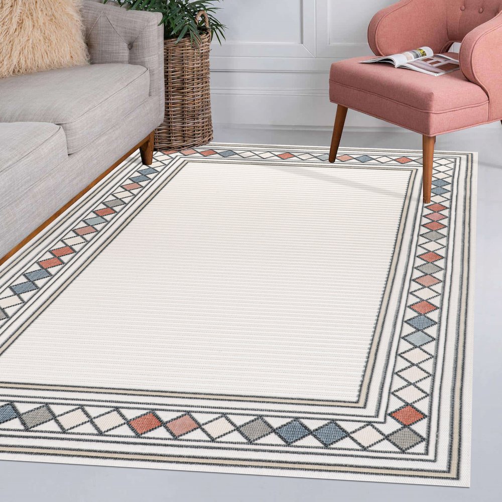 Sebastian High-Low Modern Diamond Border Area Rug. Picture 10