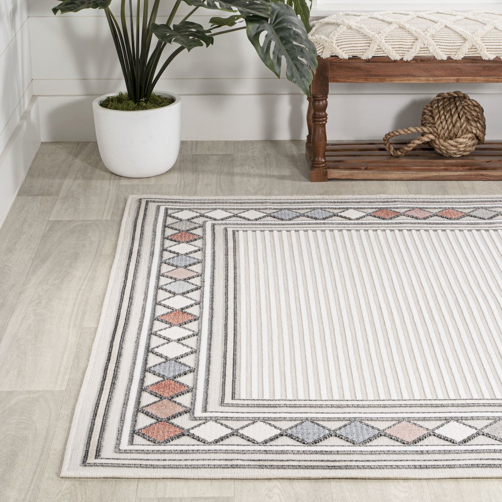 Sebastian High-Low Modern Diamond Border Area Rug. Picture 3